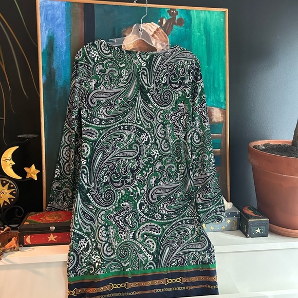 Michael Kors Green and Black Paisley Long Sleeve Dress Size Small - Picture 14 of 16